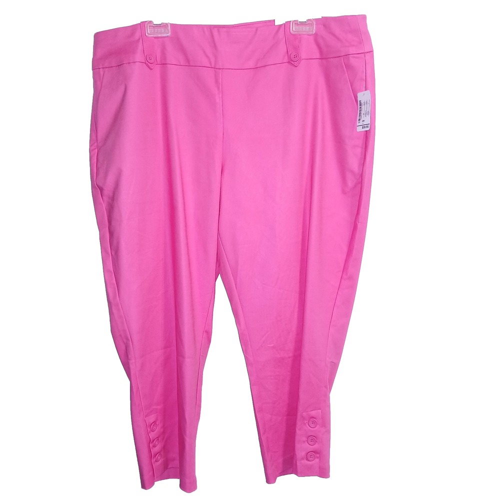 CJ Banks Cotton Shaped Fit Mid Rise Capri Pant Women 18W Pink Barbiecore Girly